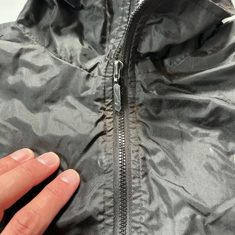 VTG Y2K 90s Nike Windbreaker Jacket Kids Sz 7 Black Full Zip Sporty Aesthetic